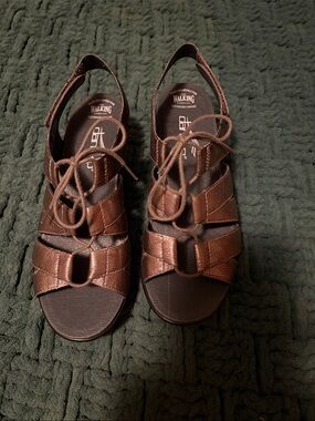Brand New without box Dansko Gray-Brown Lace-Front Crisscross Leather Sandals